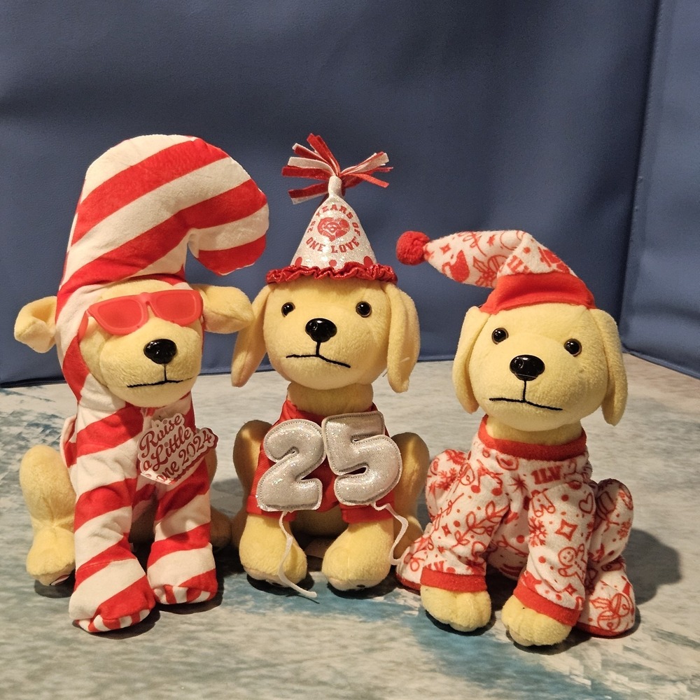 Raising Cane's Christmas Collector Dog Plush Lot of 3 Holiday Mascots 9"